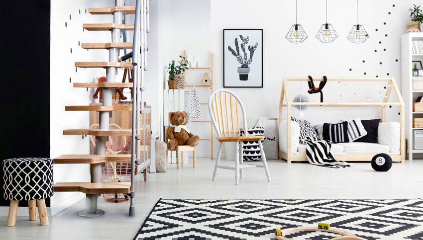 Graue modulare ATRIUM Mini Treppe im weißen Zimmer
