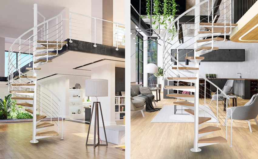 ATRIUM System Wendeltreppen-Sets in verschiedenen Einrichtungen